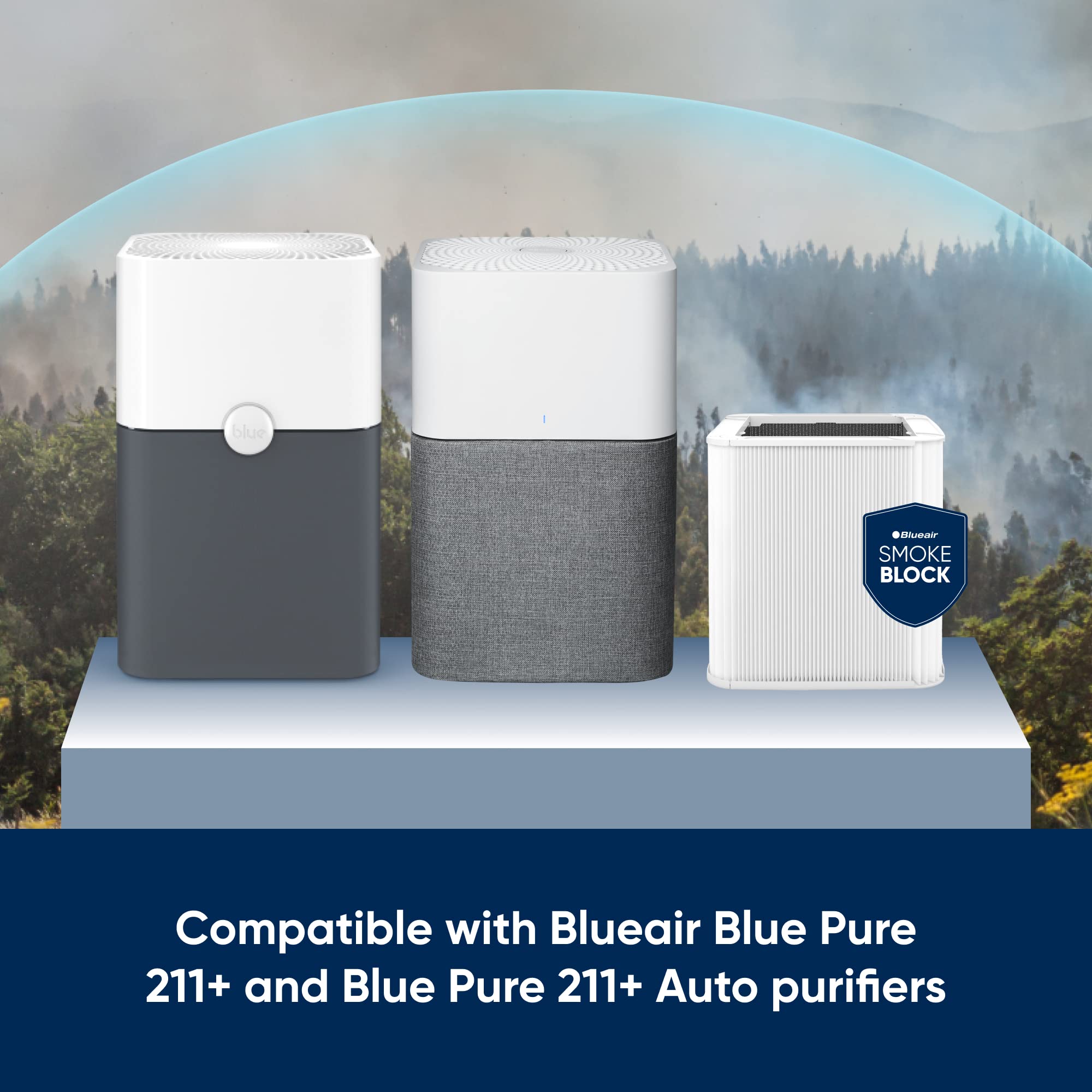 Blueair Blue Pure 211+ Series Smokeblock Genuine Replacement Filter, Extra Carbon Captures 99.99% Of Wildfire Smoke, Fits Blue P